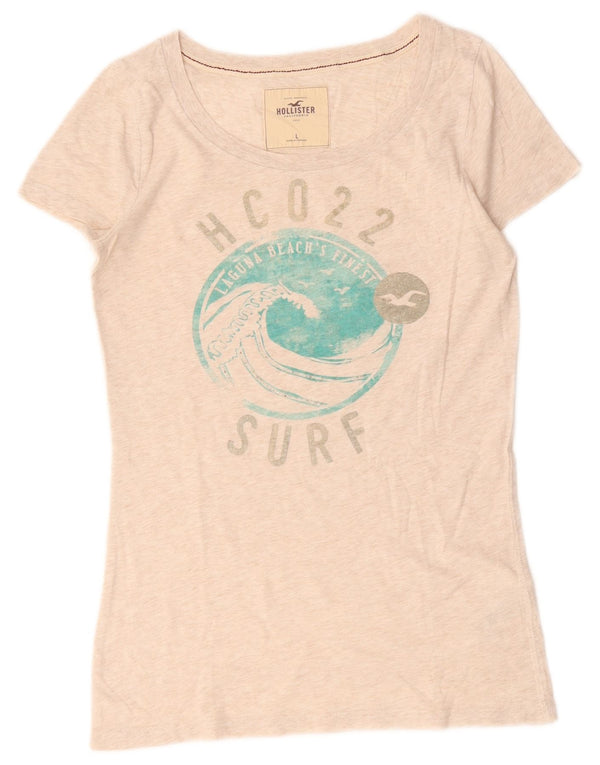 Hollister Womens Graphic T-Shirt Top UK 14 Large Beige Cotton