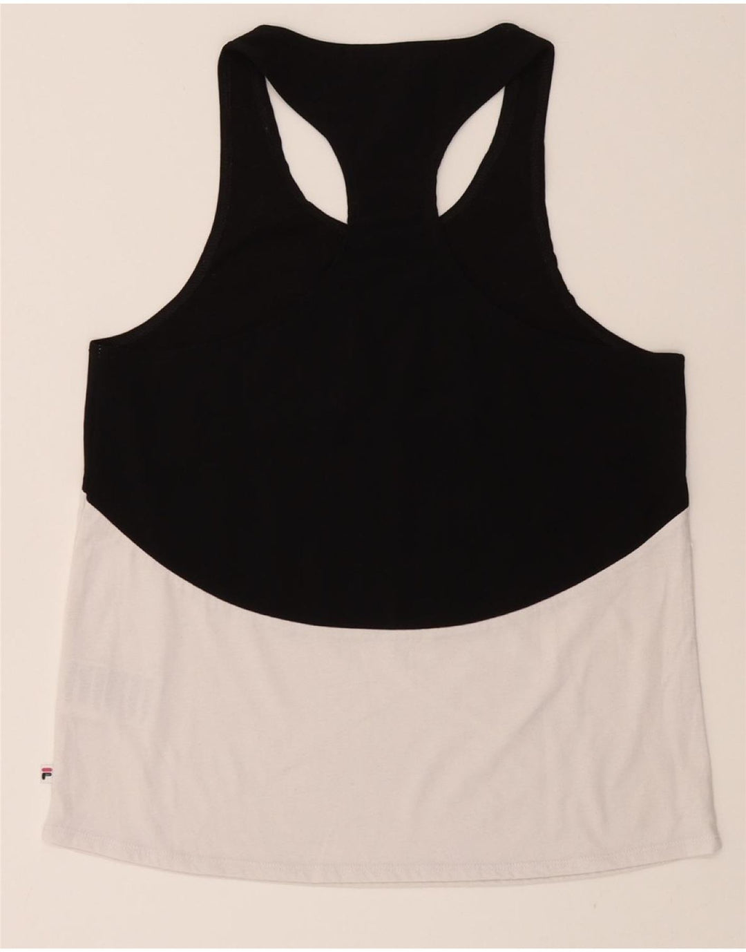 FILA Womens Graphic Vest Top UK 12 Medium Black Colourblock Polyester Vintage Fila and Second-Hand Fila from Messina Hembry 