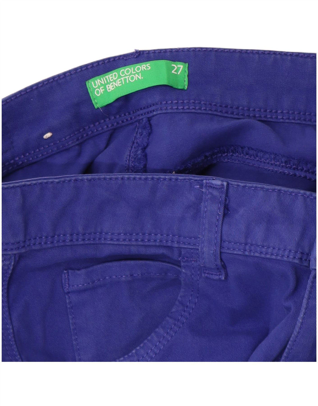 Benetton Womens Slim Casual Trousers W27 L30 Blue Cotton