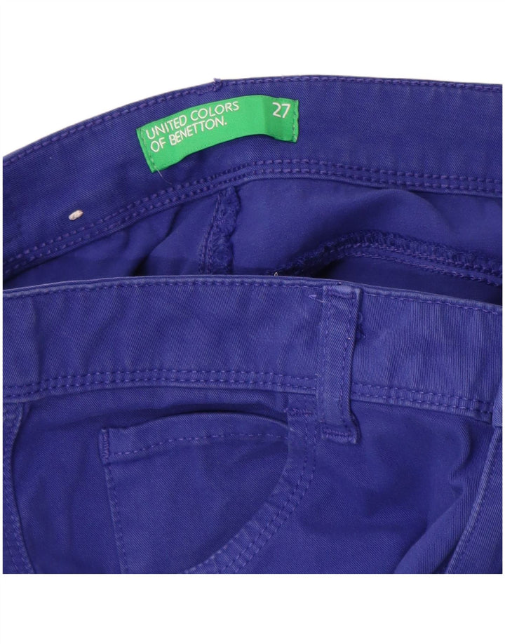 Benetton Womens Slim Casual Trousers W27 L30 Blue Cotton
