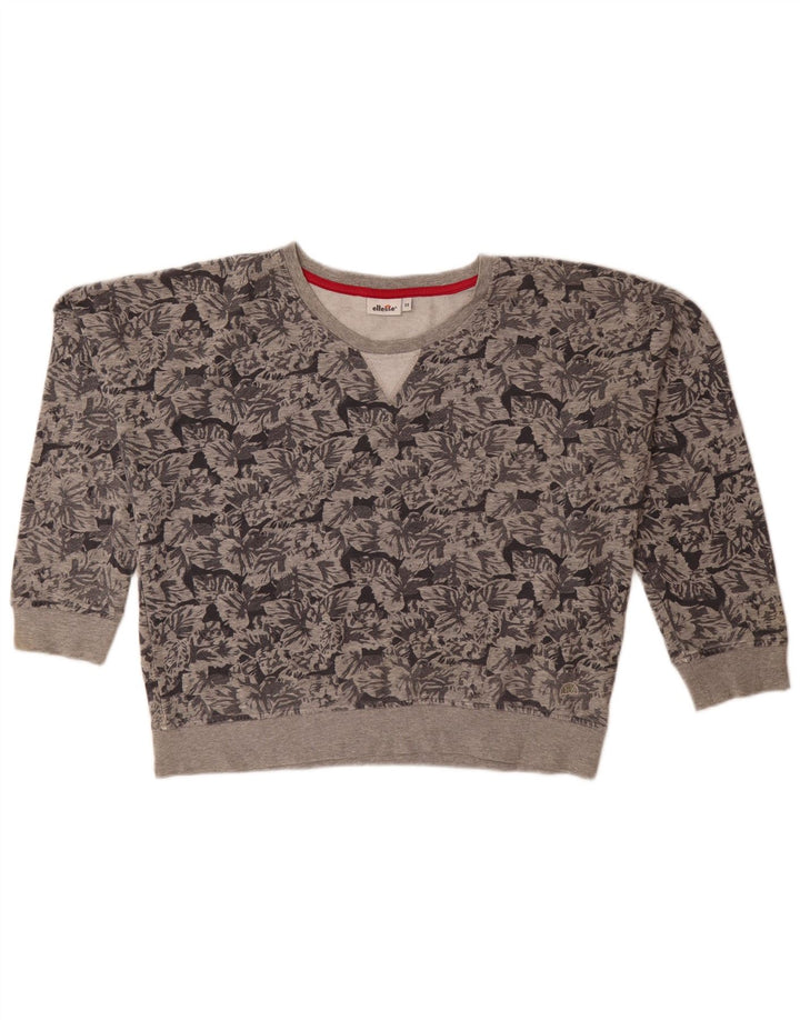 Ellesse Womens Oversized Sweatshirt Jumper UK 14 Medium Grey Floral Cotton