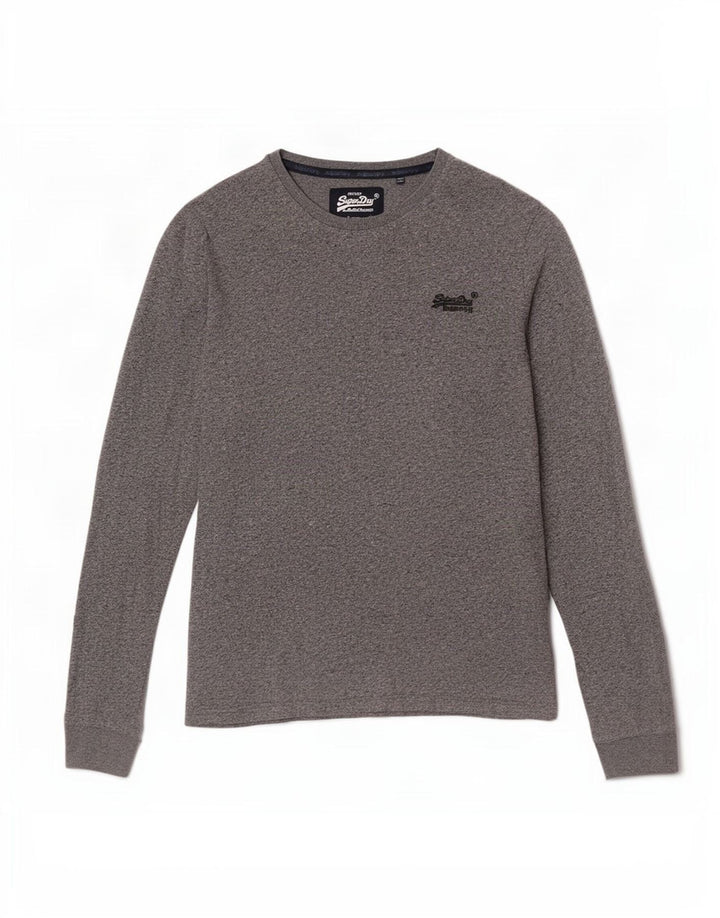 Superdry Mens Top Long Sleeve Medium Grey Flecked Cotton