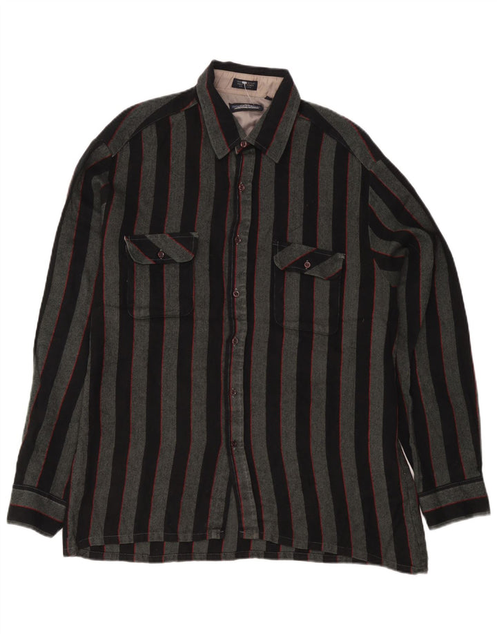 Backpacker Mens Overshirt Shirt Large Grey Striped Acrylic