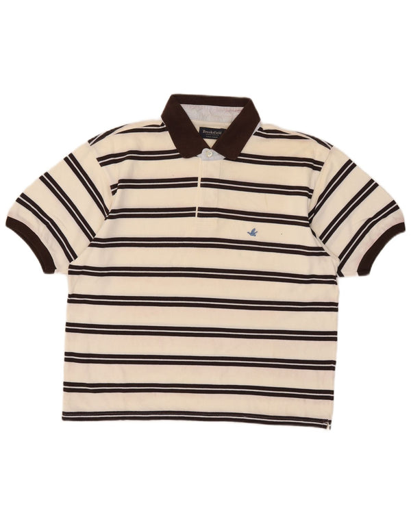 Brooksfield Mens Polo Shirt Size 52 Large Beige Striped