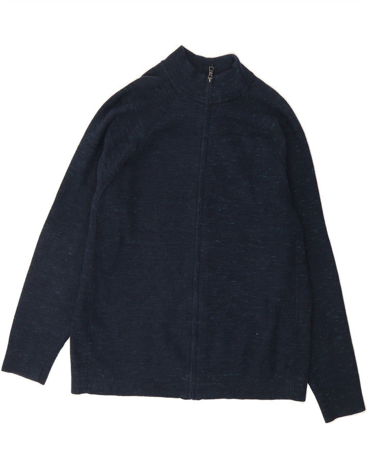 MARKS & SPENCER Mens Zip Neck Jumper Sweater Large Navy Blue Flecked Vintage Marks & Spencer and Second-Hand Marks & Spencer from Messina Hembry 