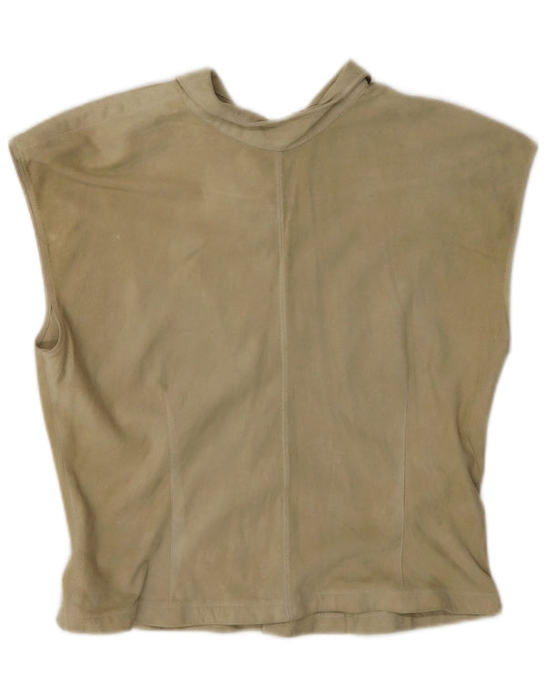 Vintage Womens Suede Blouse Top UK 10 Small Beige