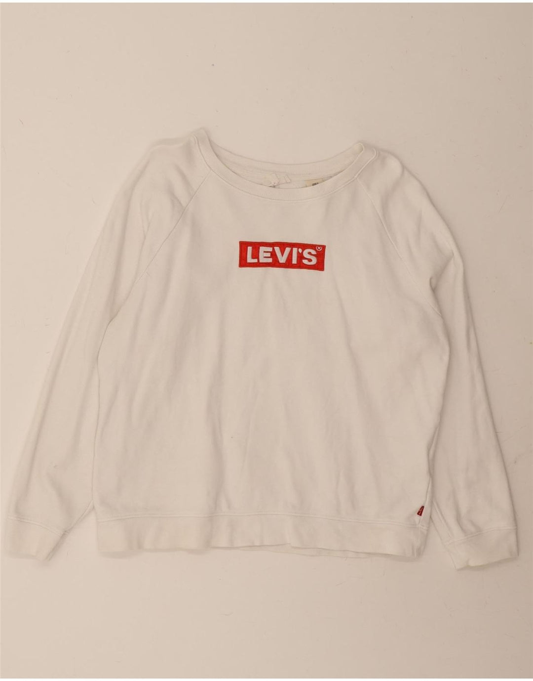 LEVI'S Womens Graphic Oversized Sweatshirt Jumper UK 10 Small White Cotton Vintage Levi's and Second-Hand Levi's from Messina Hembry 