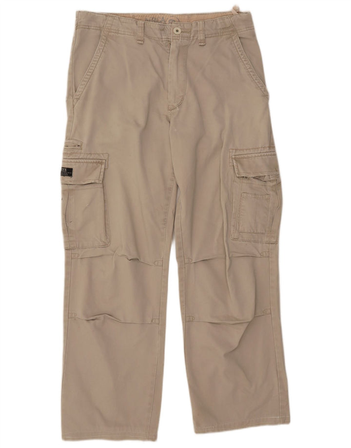 XDYE Womens Straight Cargo Trousers EU 42 Large W34 L31 Beige