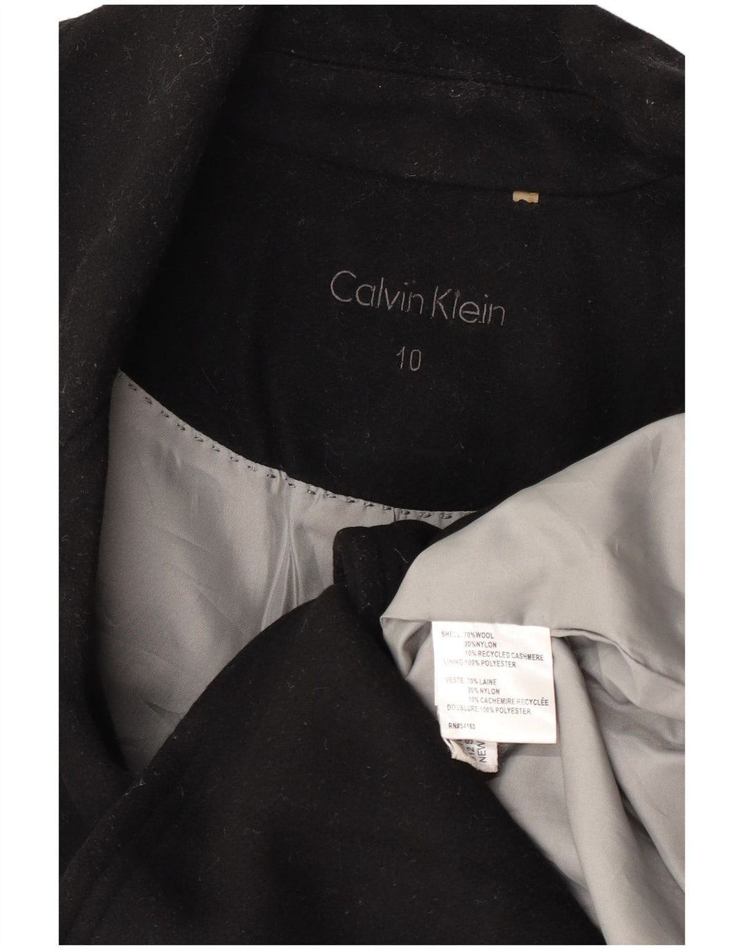 Calvin Klein Womens Pea Coat US 10 Large Black Wool