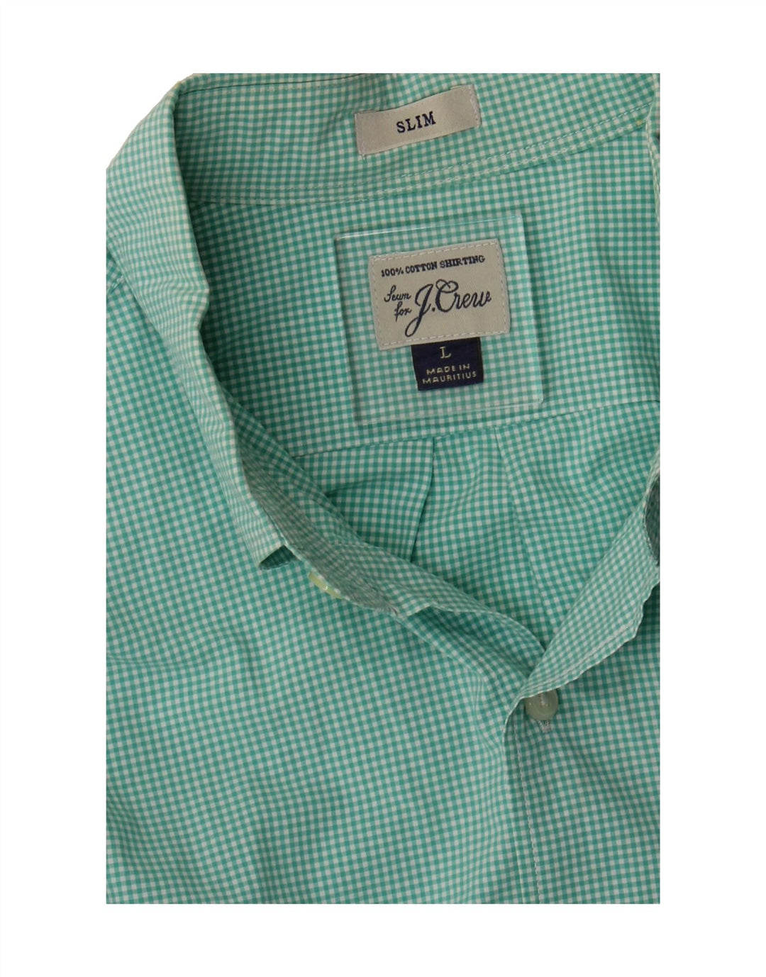 J. CREW Mens Slim Shirt Large Turquoise Gingham Vintage J. Crew and Second-Hand J. Crew from Messina Hembry 