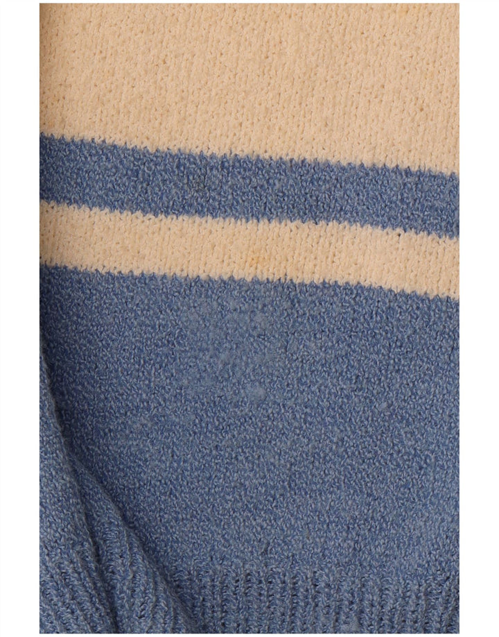 VINTAGE Mens V-Neck Jumper Sweater Large Blue Colourblock