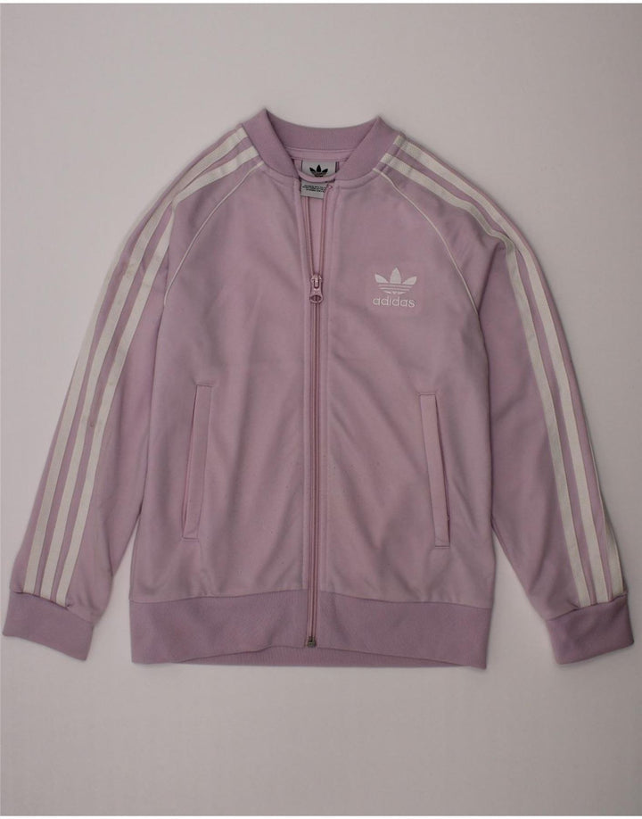 ADIDAS Girls Tracksuit Top Jacket 7-8 Years Purple Polyester