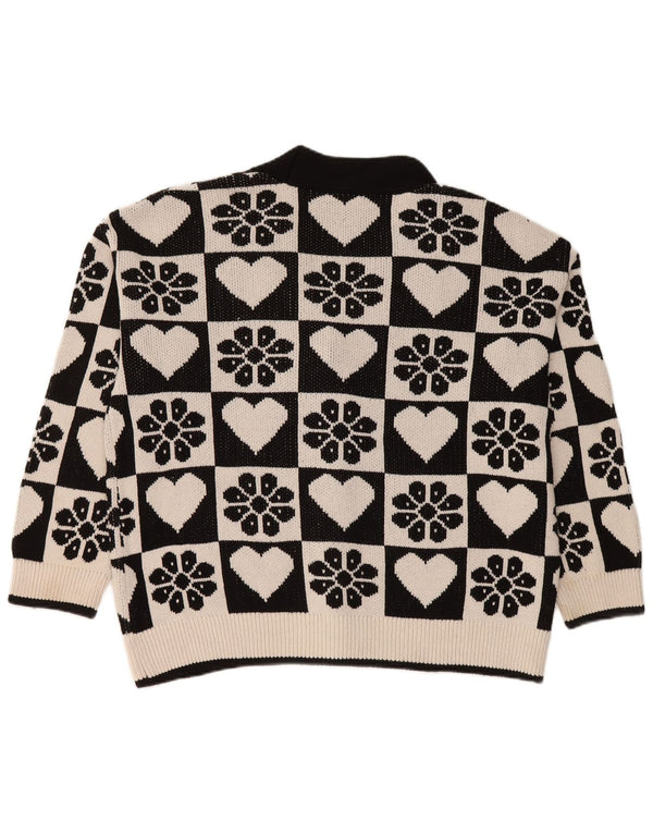 Zara Womens Oversized Cardigan Sweater UK 14 Medium Black Floral Cotton