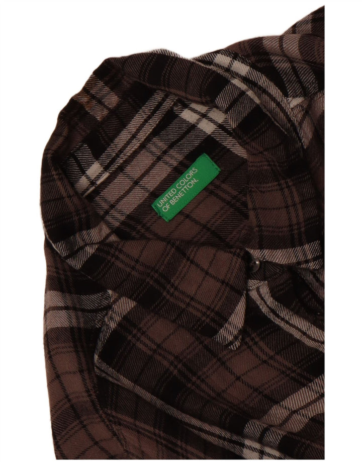 Benetton Womens Flannel Shirt UK 14 Large Brown Check