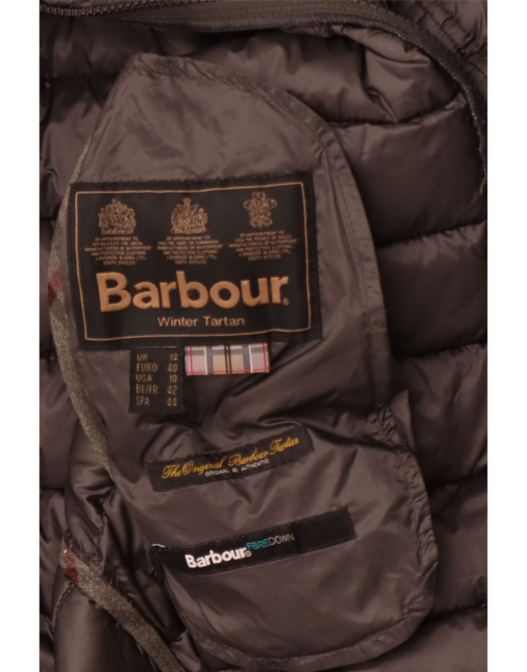Barbour Womens Winter Tartan Padded Jacket UK 14 Large Grey Winter