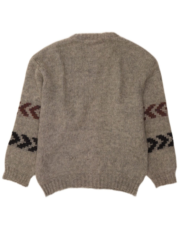 Vintage Mens Crew Neck Jumper Sweater Size 40 Medium Grey Striped