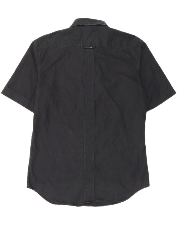 Iceberg Mens Slim Fit Short Sleeve Shirt Large Black Cotton