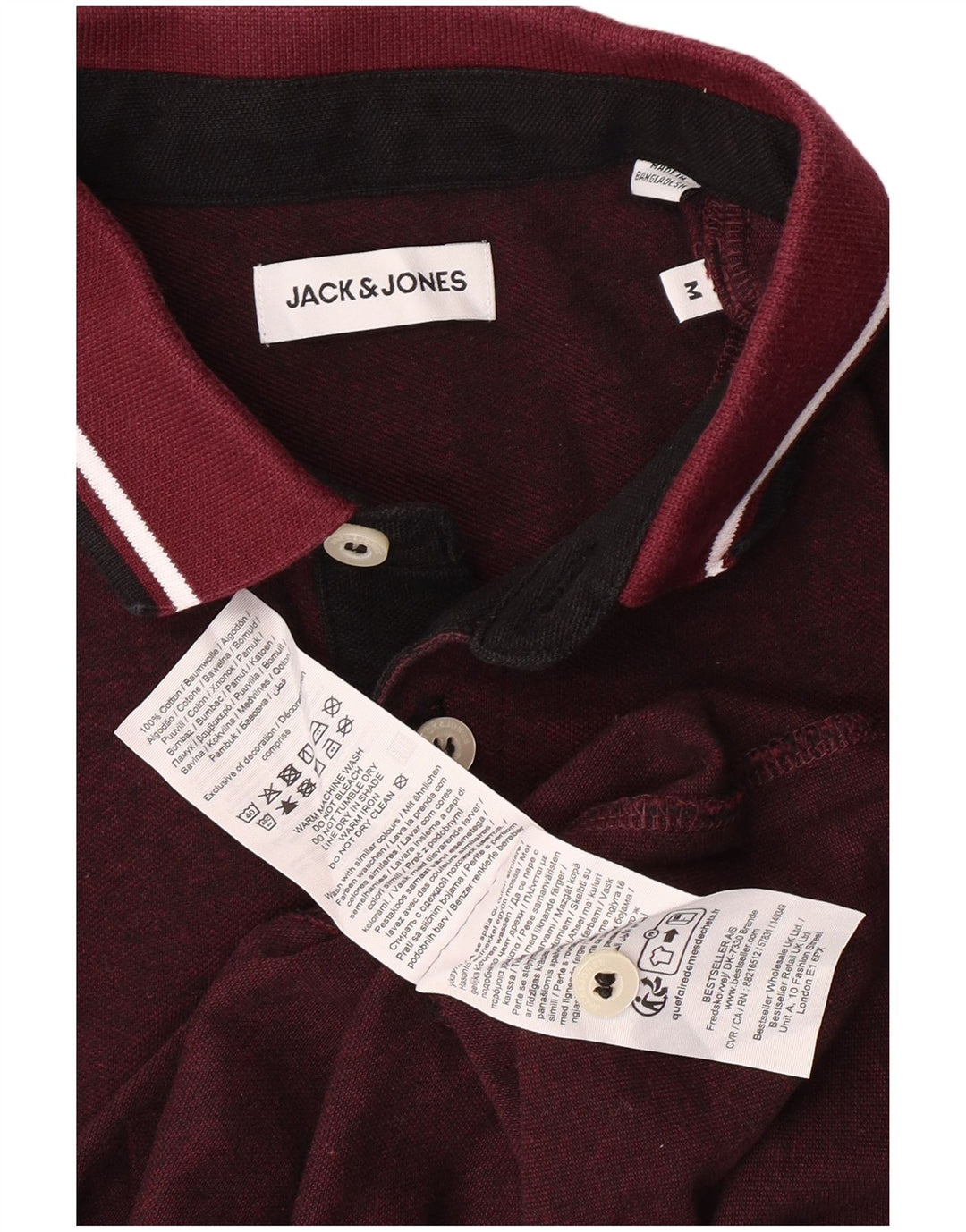 Jack & Jones Mens Short Sleeve Polo Shirt Medium Burgundy Cotton Classic