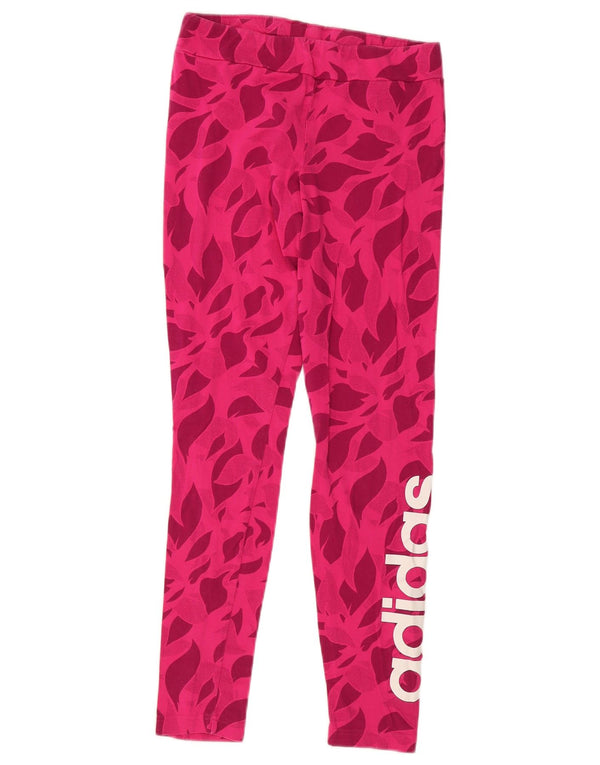 ADIDAS Girls Graphic Leggings 14-15 Years Pink Floral Cotton
