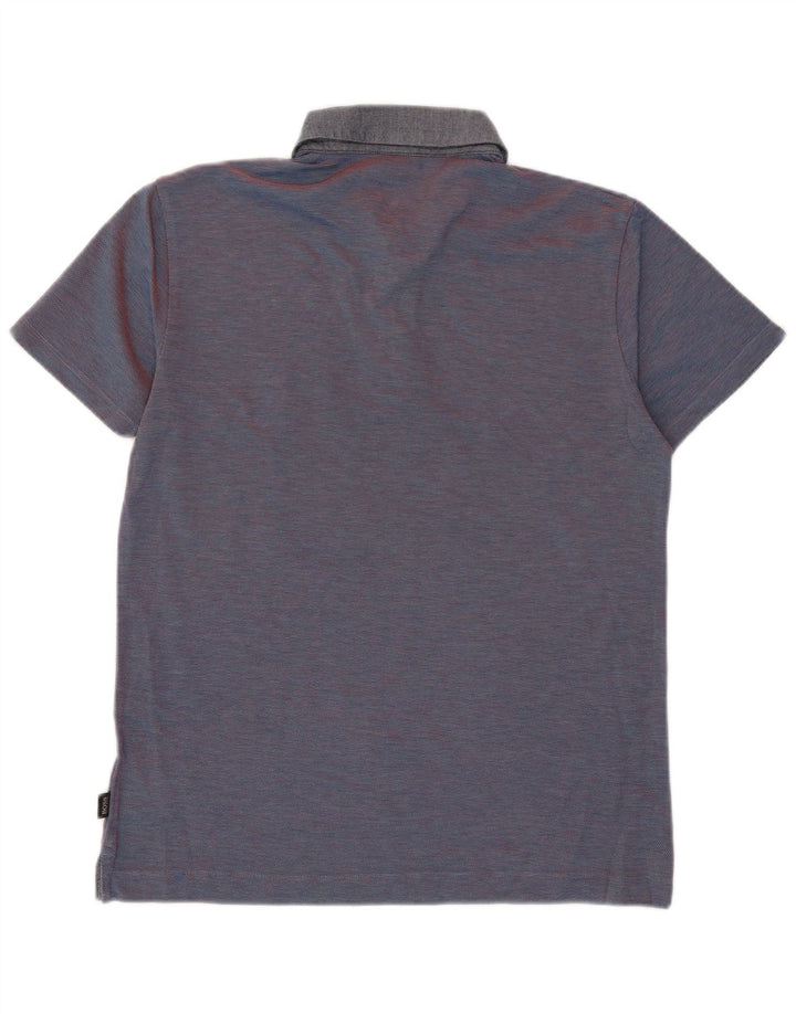 Hugo Boss Mens Slim Fit Polo Shirt Large Navy Blue Pinstripe Cotton