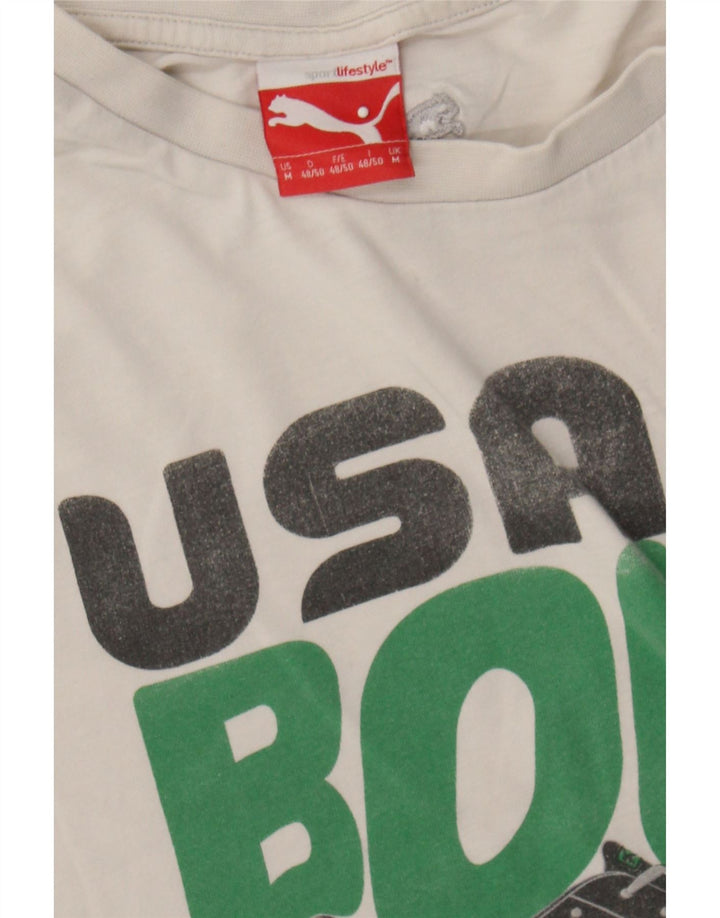 PUMA Mens Graphic T-Shirt Top Medium White Cotton Vintage Puma and Second-Hand Puma from Messina Hembry 
