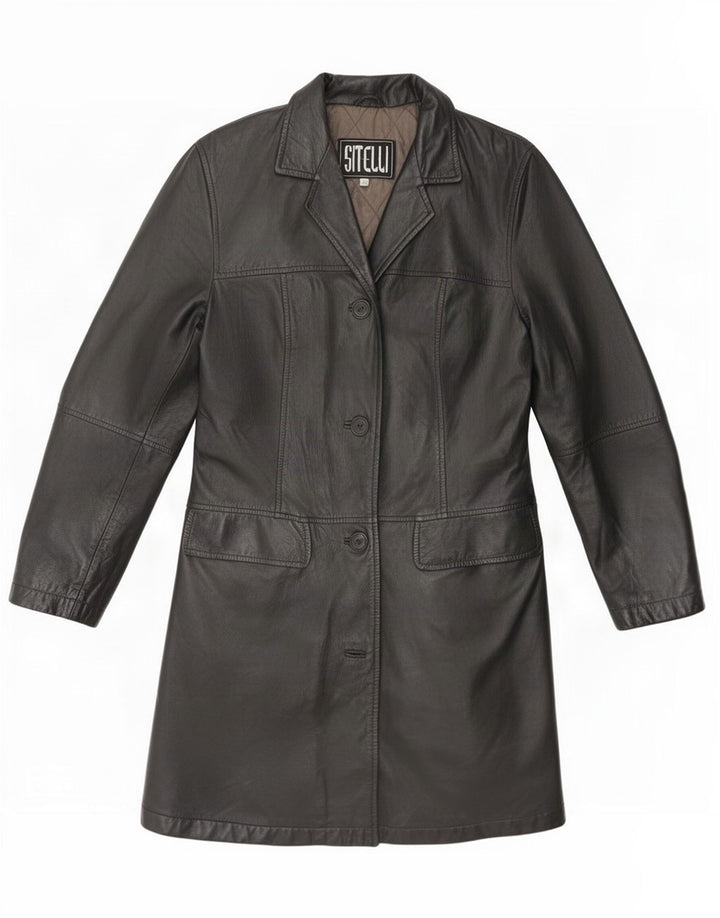 Sitelli Womens Leather Coat IT 42 Medium Black