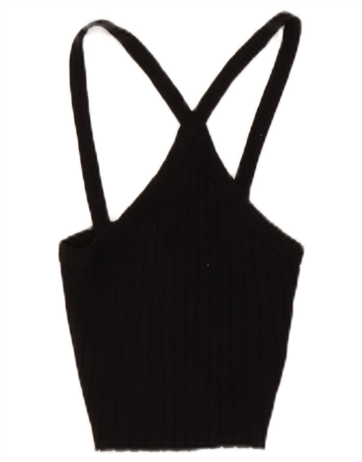 Zara Womens Crop Halter Top UK 8 Small Black Cotton