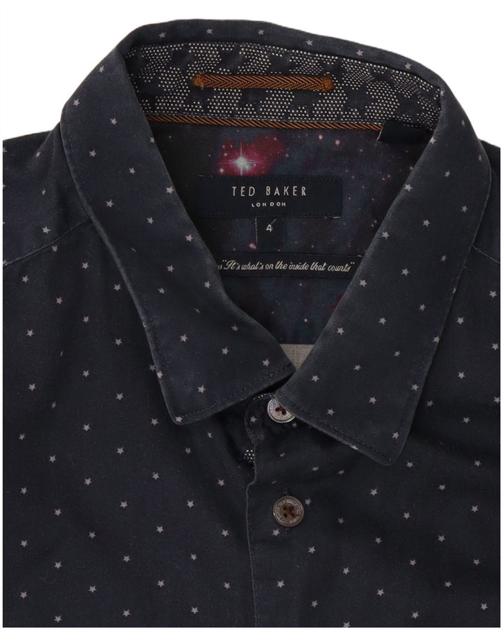 Ted Baker Mens Abstract Pattern Shirt Size 4 Large Navy Blue Cotton