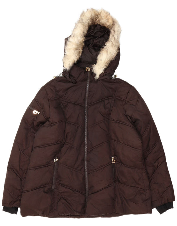 Nautica Womens Hooded Padded Jacket UK 20 2XL Brown Polyester