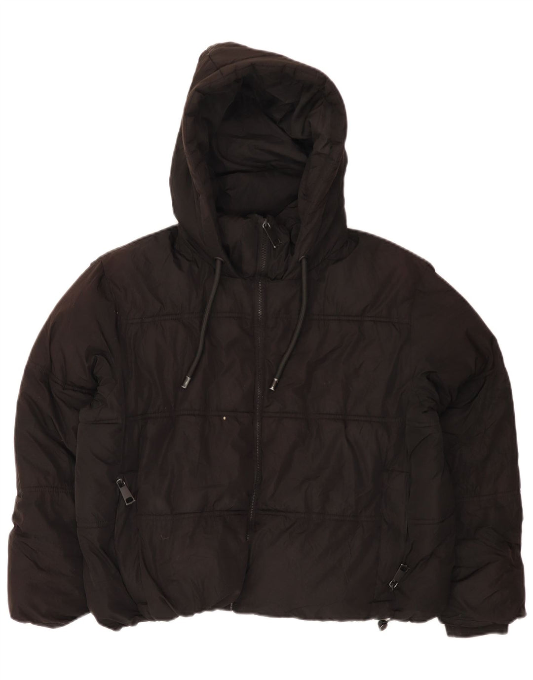 Zara Womens Hooded Oversized Padded Jacket UK 14 Medium Black Polyester