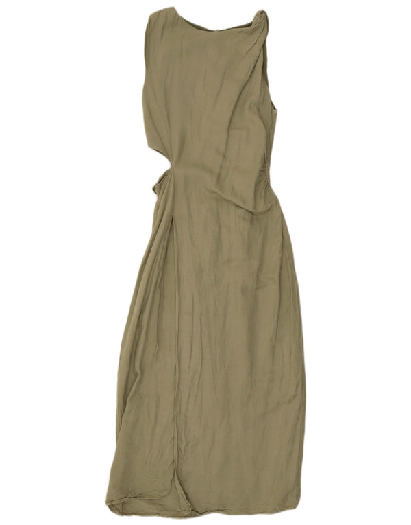 Zara Womens Cut Out Sleeveless Maxi Dress UK 12 Medium Khaki Viscose