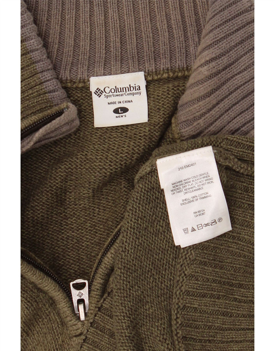 Columbia Mens Zip Neck Jumper Sweater Large Khaki Cotton