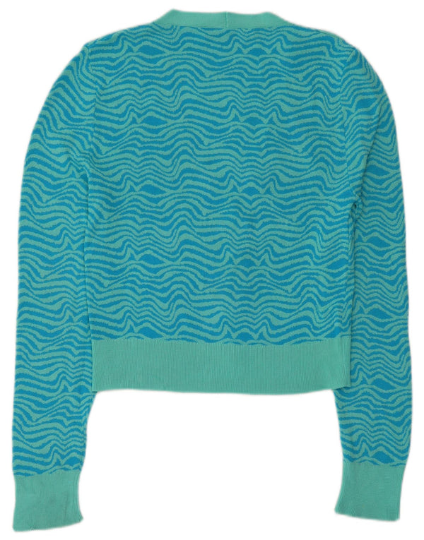 Zara Womens Cardigan Sweater UK 10 Small Blue Geometric Viscose