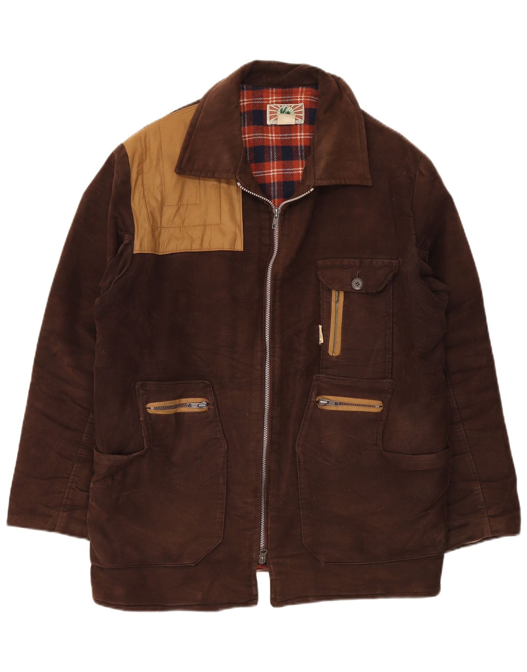 Vintage Mens Windbreaker Jacket IT 54 2XL Brown Colourblock Cotton