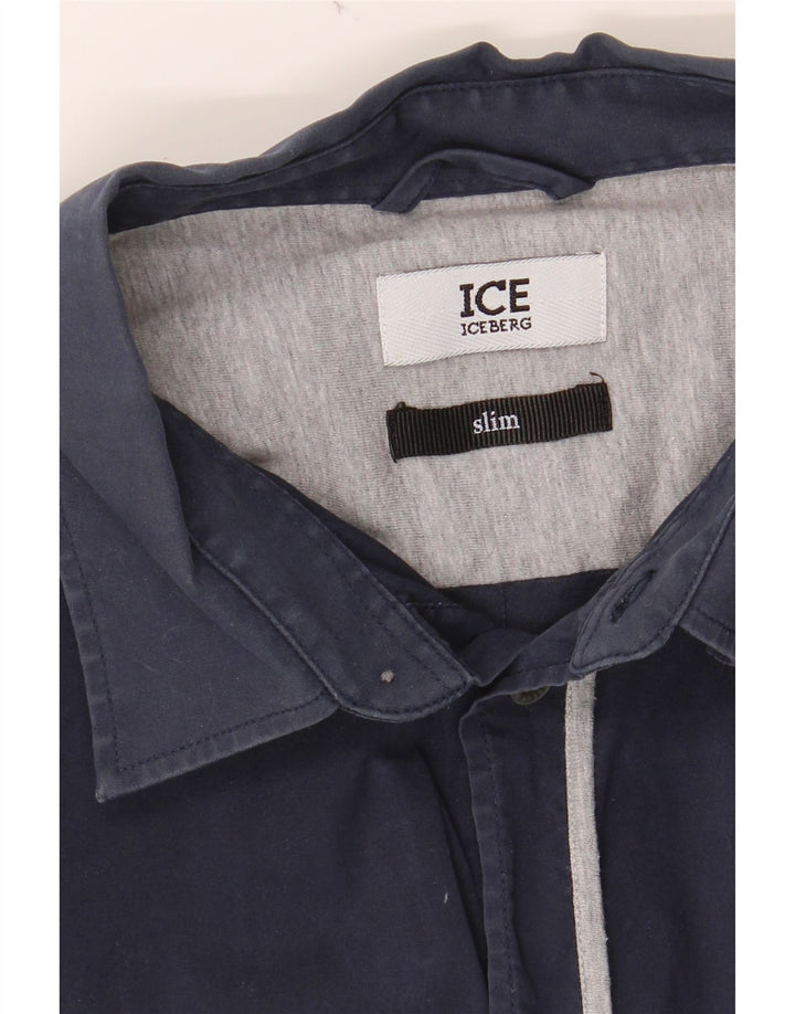 ICEBERG Mens Slim Shirt Medium Navy Blue
