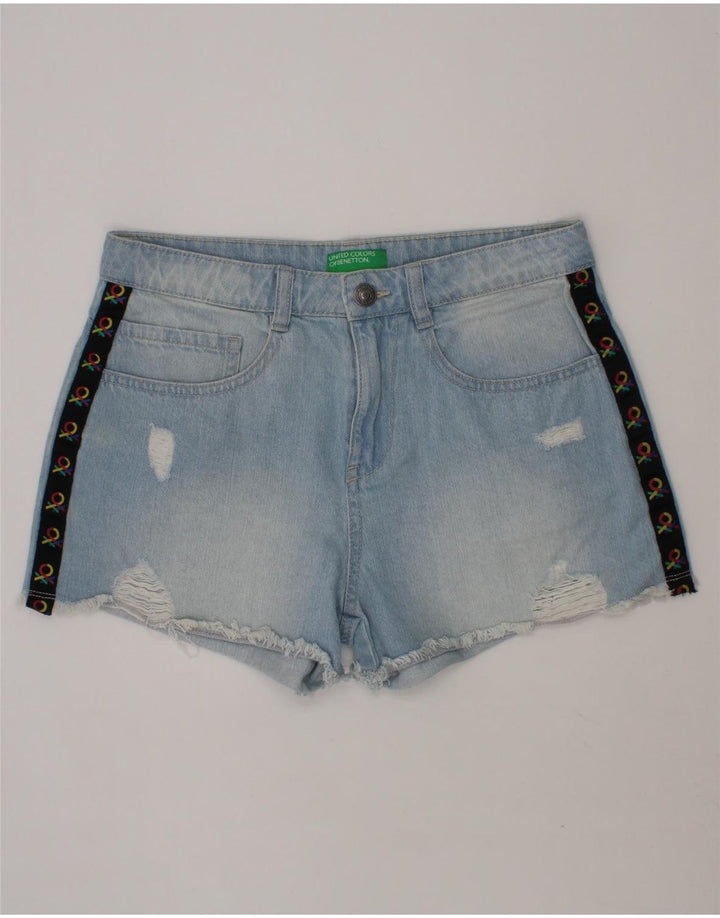BENETTON Womens Distressed Denim Hot Pants W26 Small  Blue Vintage Benetton and Second-Hand Benetton from Messina Hembry 