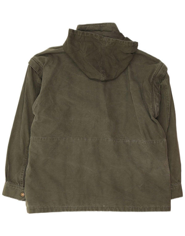Vintage Mens Riding Hooded Utility Jacket EU 50 Large Green Cotton