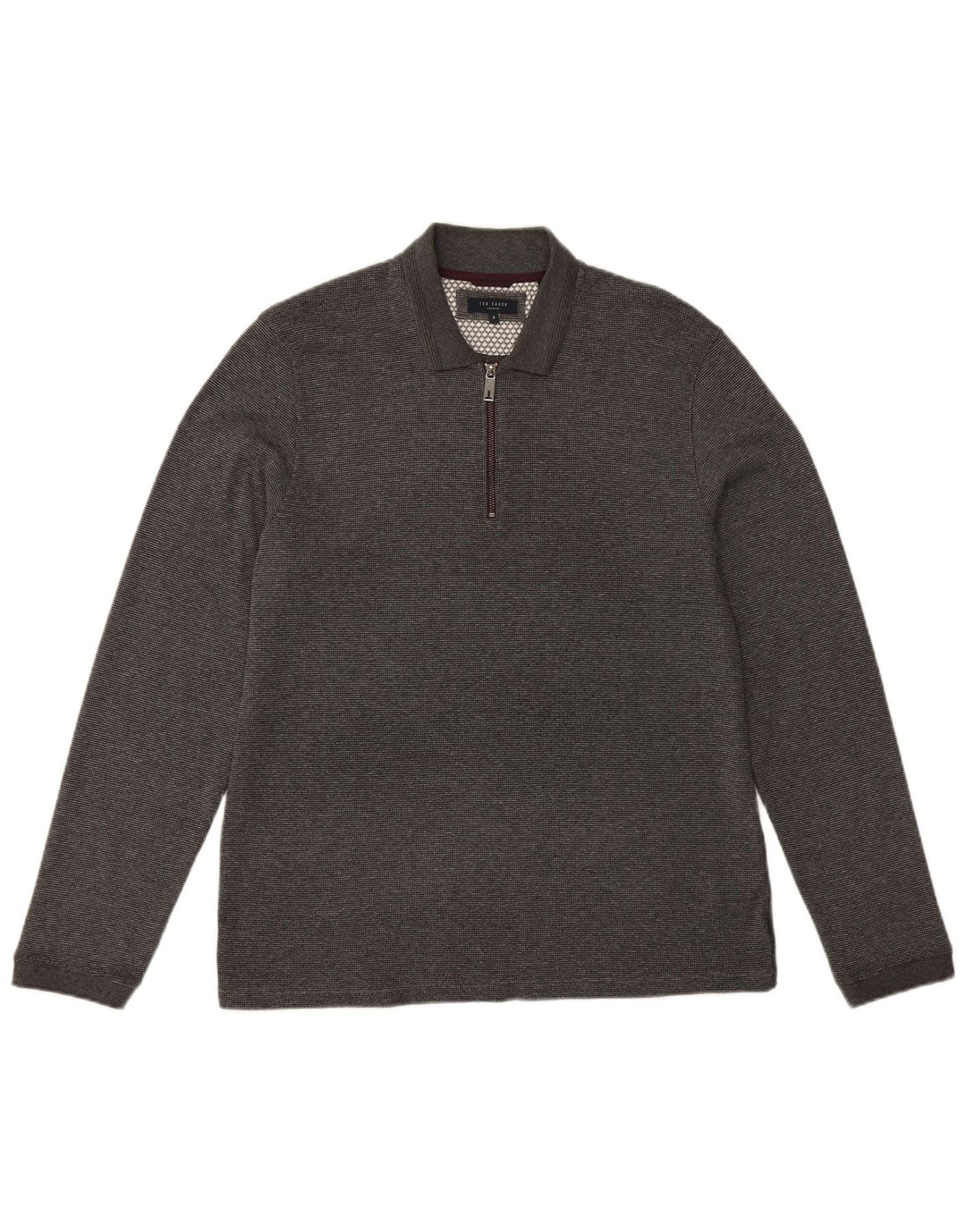 TED BAKER Mens London Long Sleeve Polo Shirt Size 5 XL Grey Cotton
