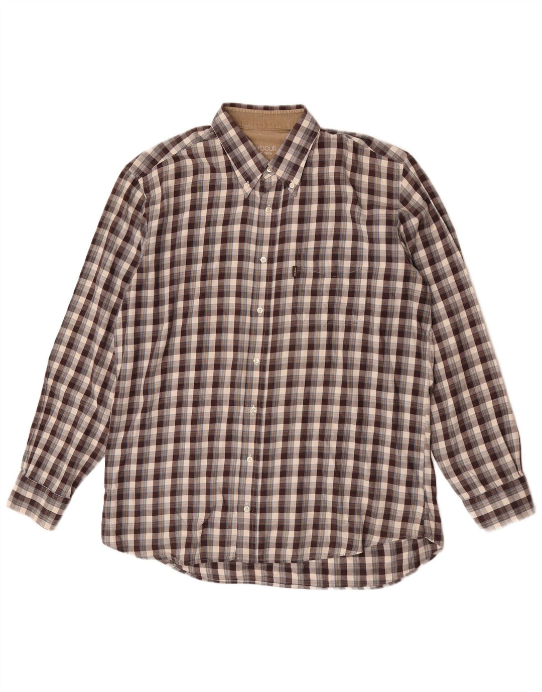 Barbour Mens Flannel Shirt Large Brown Check Cotton