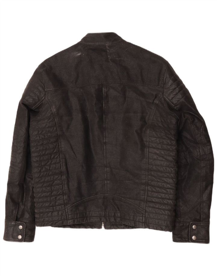CLOCK HOUSE Mens Leather Biker Jacket UK 40 Large Black Leather