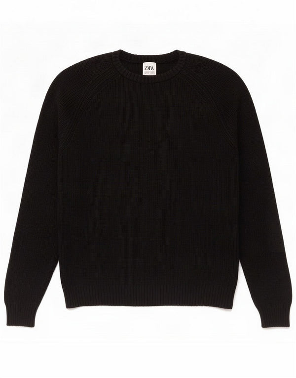 Zara Mens Crew Neck Jumper Sweater Medium Black Cotton