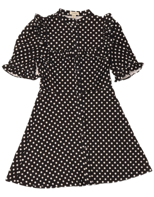 Oasis Womens Short Sleeve Shirt Dress UK 10 Small Black Polka Dot