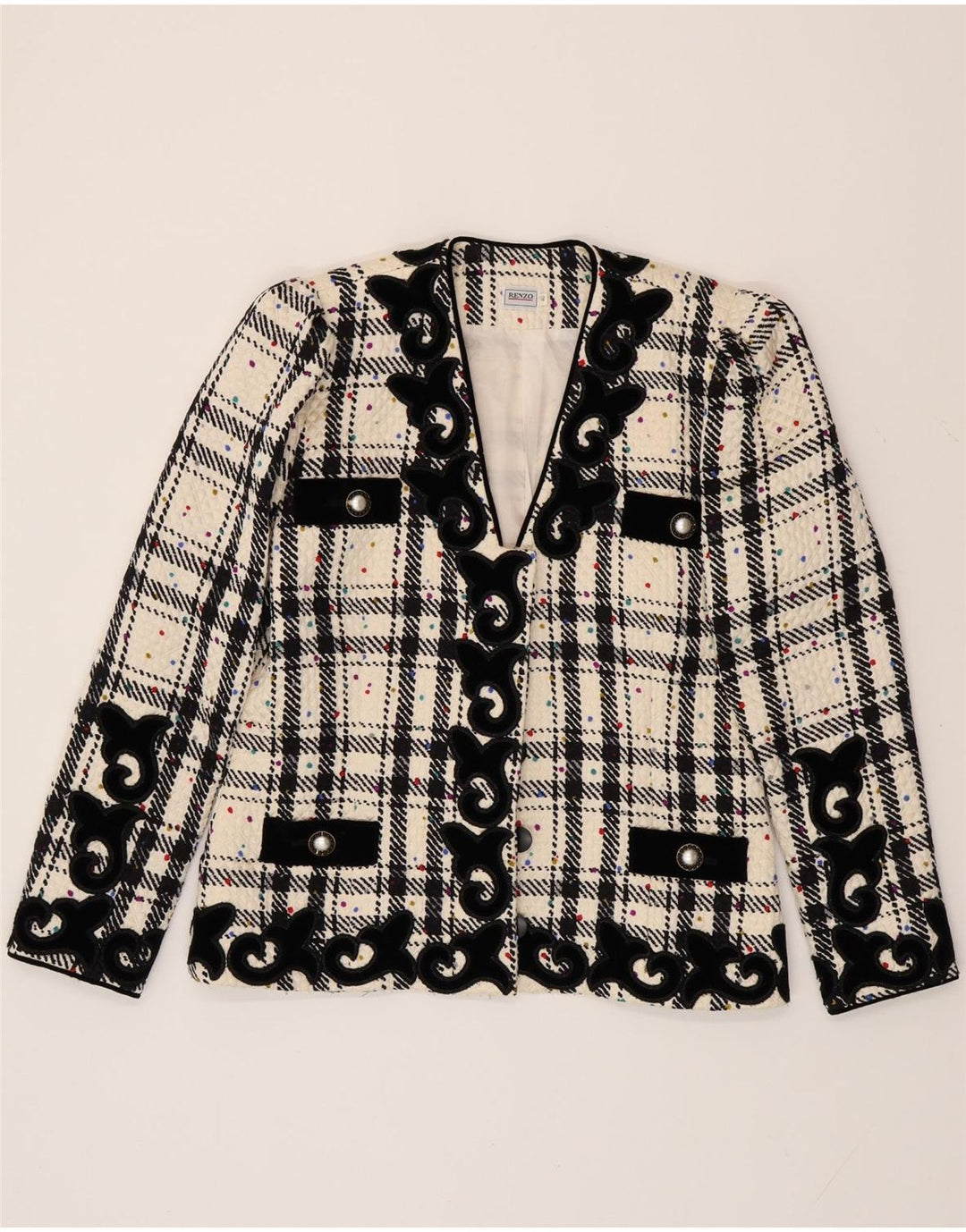 RENZO Womens Oversized Blazer Jacket IT 40 Small Off White Check