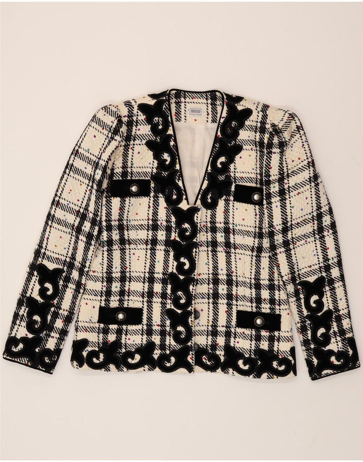 RENZO Womens Oversized Blazer Jacket IT 40 Small Off White Check
