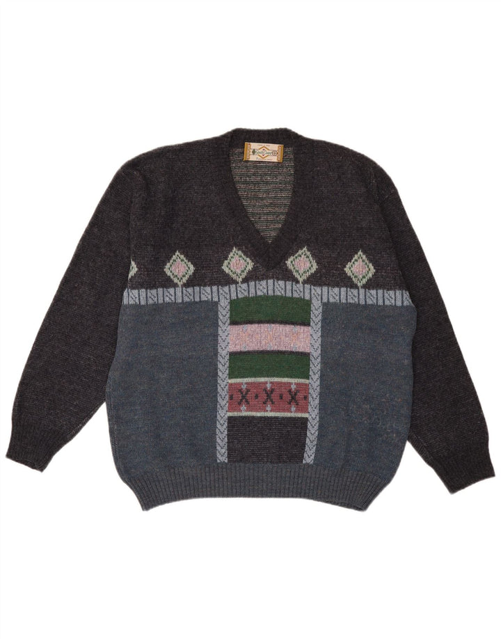 South Coast Mens V-Neck Jumper Sweater Large Multicoloured Geometric