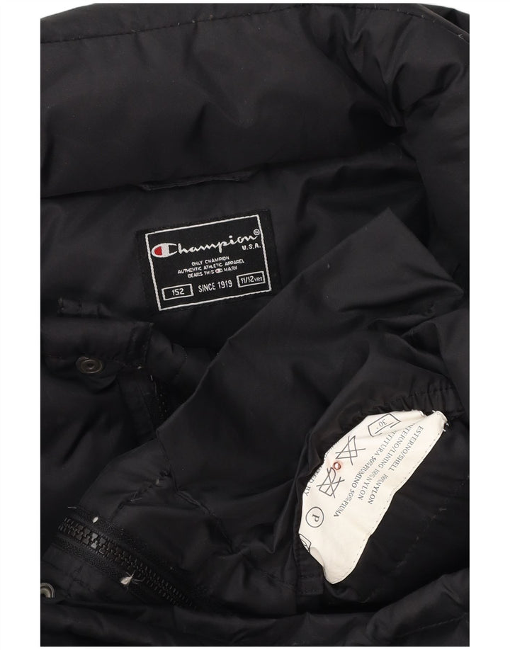 CHAMPION Boys Hooded Padded Jacket 11-12 Years Black Polyester