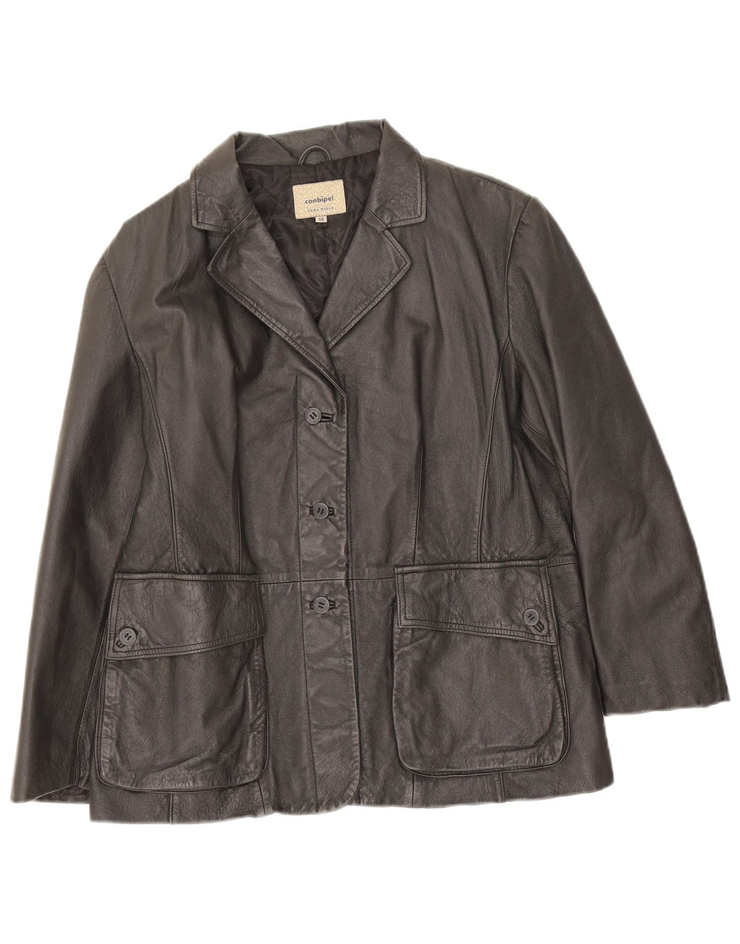 Conbipel Womens 3 Button Leather Blazer Jacket IT 48 XL Black