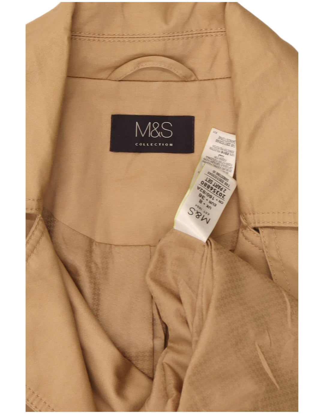 Marks & Spencer Womens Double Breasted Trench Coat UK 8 Small Beige Cotton