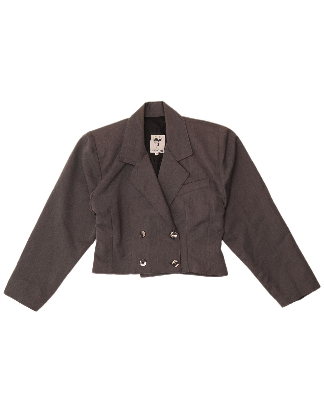 Vintage Womens Crop Double Breasted Blazer Jacket IT 44 Medium Grey
