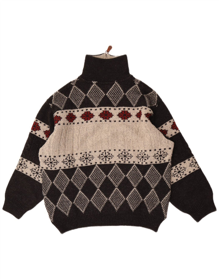 Vintage Mens Zip Neck Jumper Sweater IT 48 Medium Black Argyle/Diamond